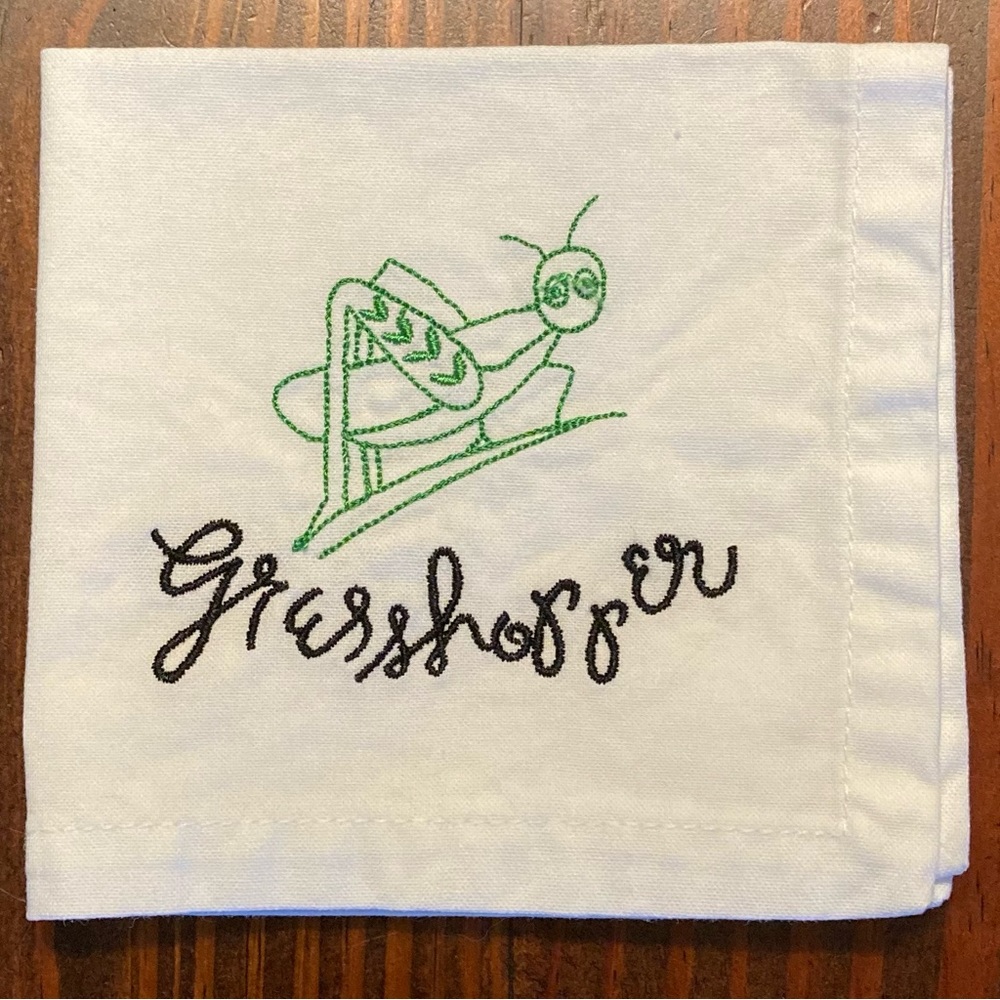 Pottery Barn Bar Lingo Embroidered Napkin Set if 8